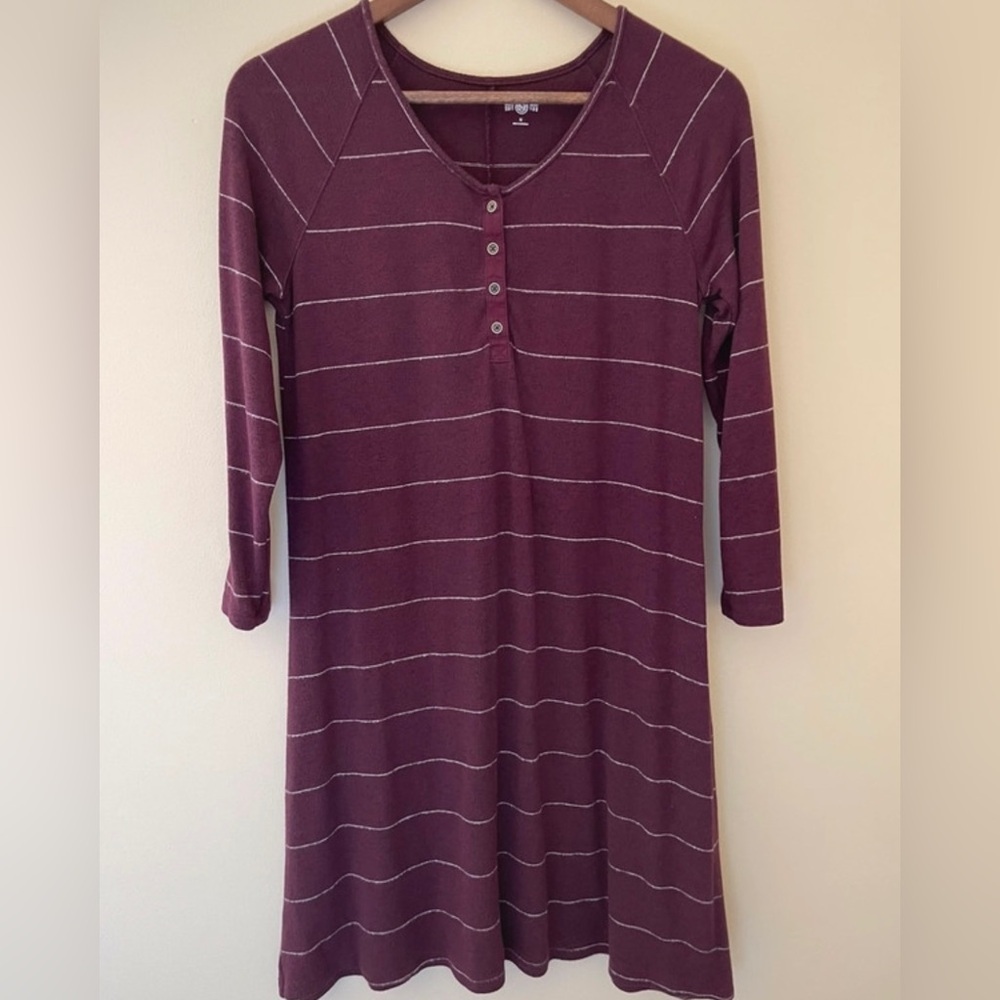 SO Women’s Burgundy Long Henley Shirt 3/4 Sleeves with White Stripes
